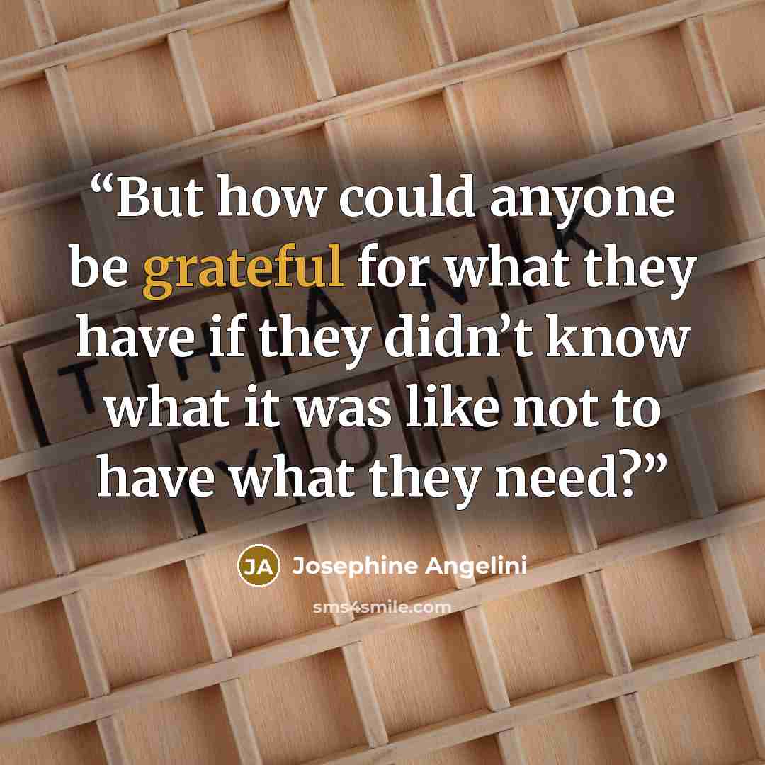 “But how could anyone be grateful for what they have if they didn’t know what it was like not to have what they need?” quote by Josephine Angelini