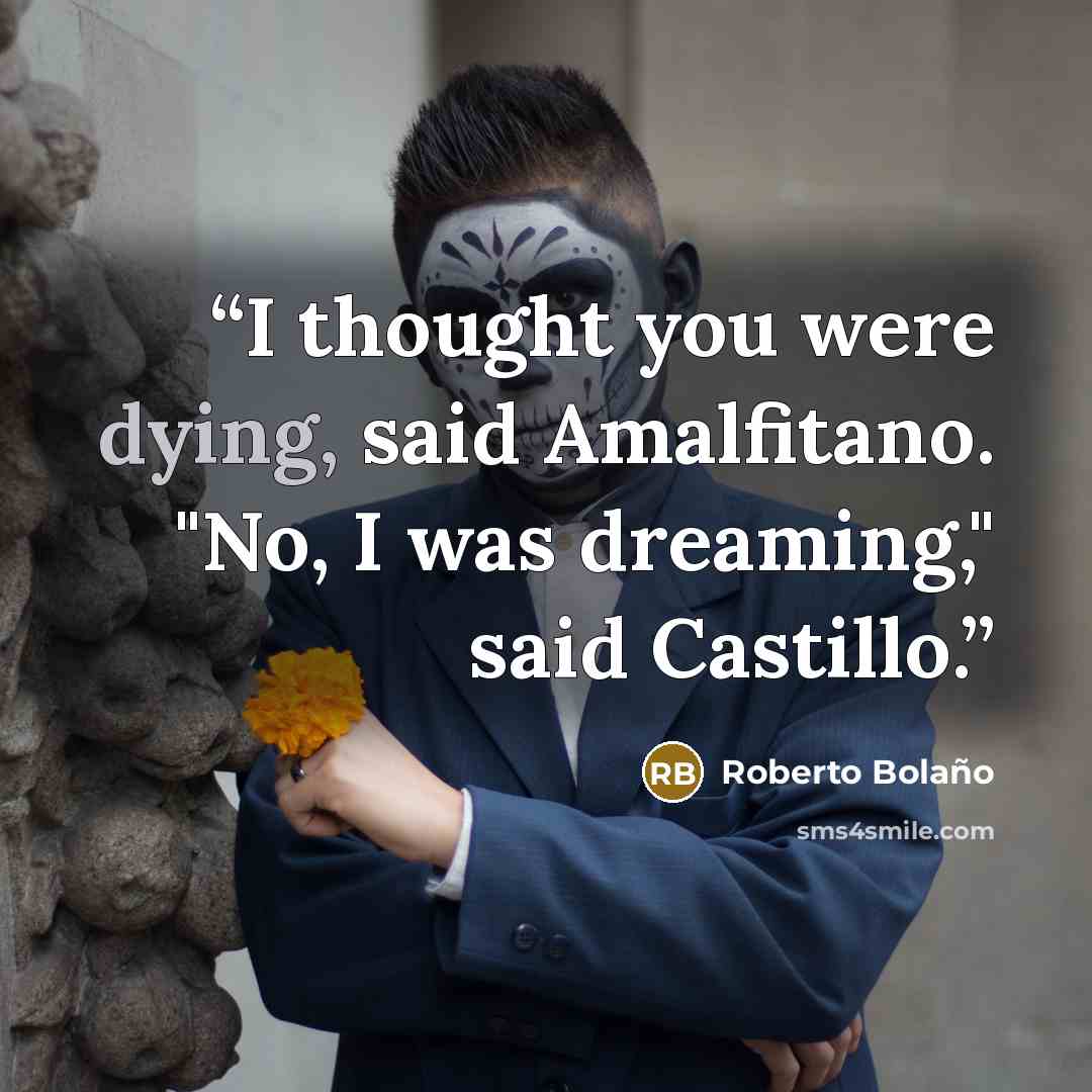 “I thought you were dying, said Amalfitano. "No, I was dreaming," said Castillo.” quote by Roberto Bolaño