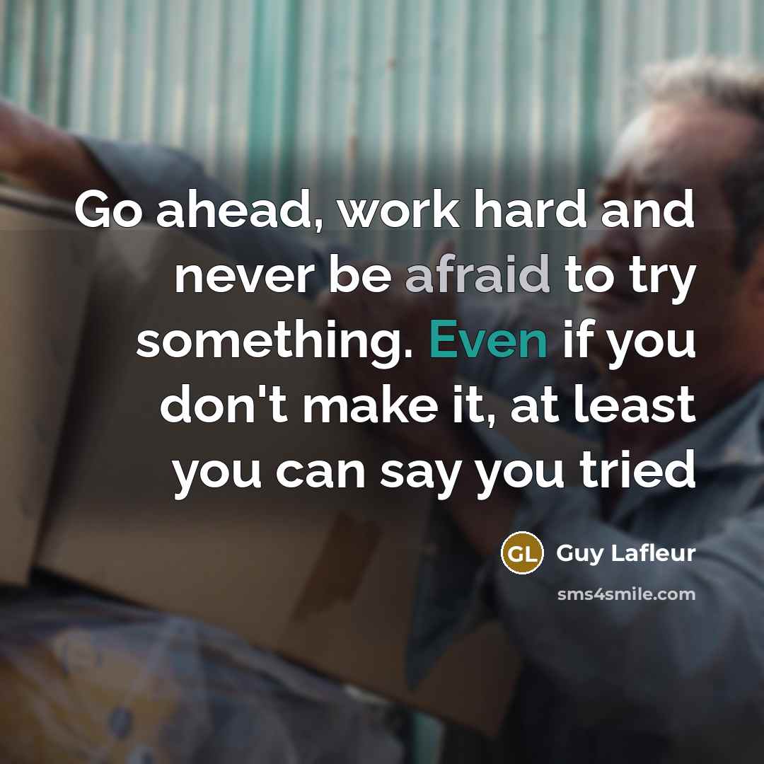 “Go ahead, work hard and never be afraid to try something. Even if you don't make it, at least you can say you tried” quote by Guy Lafleur