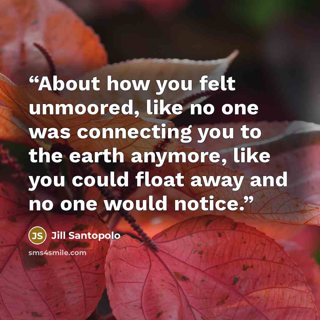 “About how you felt unmoored, like no one was connecting you to the earth anymore, like you could float away and no one would notice.” quote by Jill Santopolo