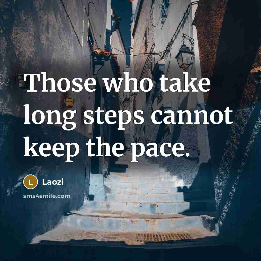 “Those who take long steps cannot keep the pace.” quote by Laozi