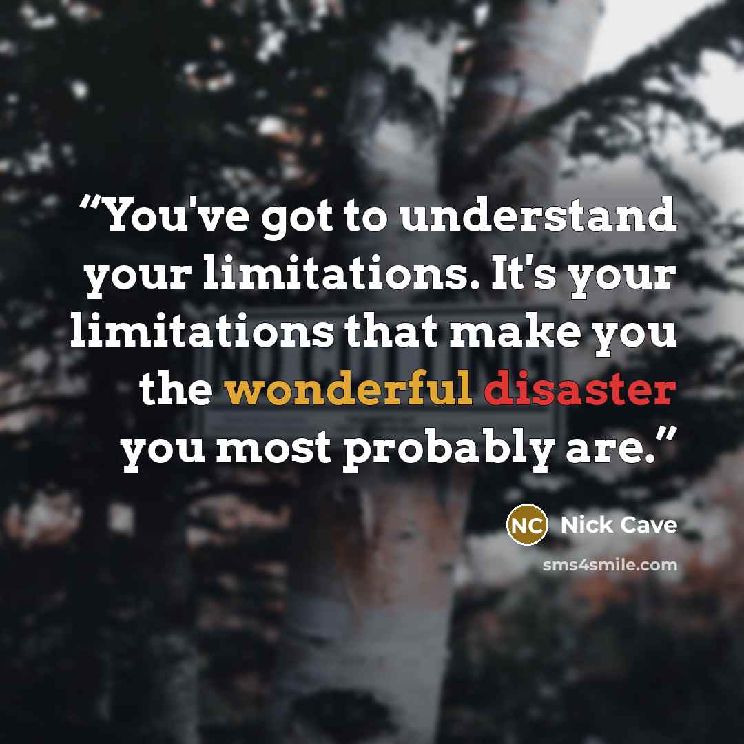 “You've got to understand your limitations. It's your limitations that make you the wonderful disaster you most probably are.” quote by Nick Cave