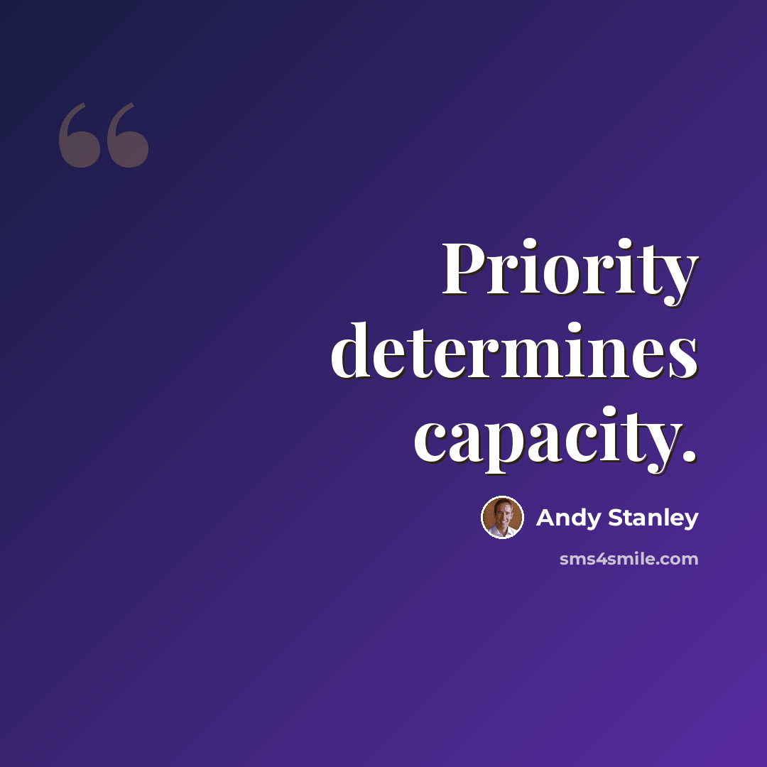 “Priority determines capacity.” quote by Andy Stanley