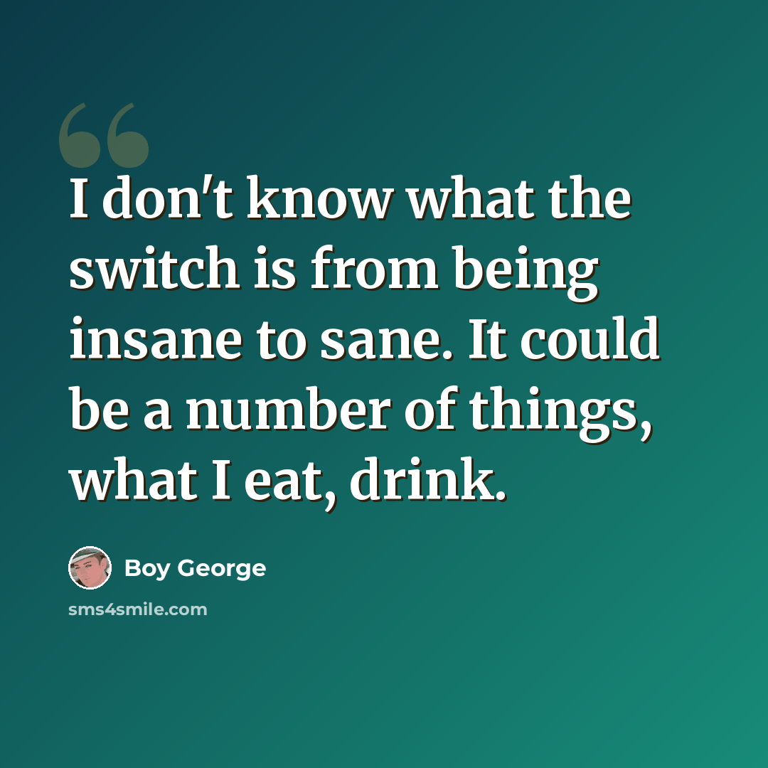 “I don't know what the switch is from being insane to sane. It could be a number of things, what I eat, drink.” quote by Boy George