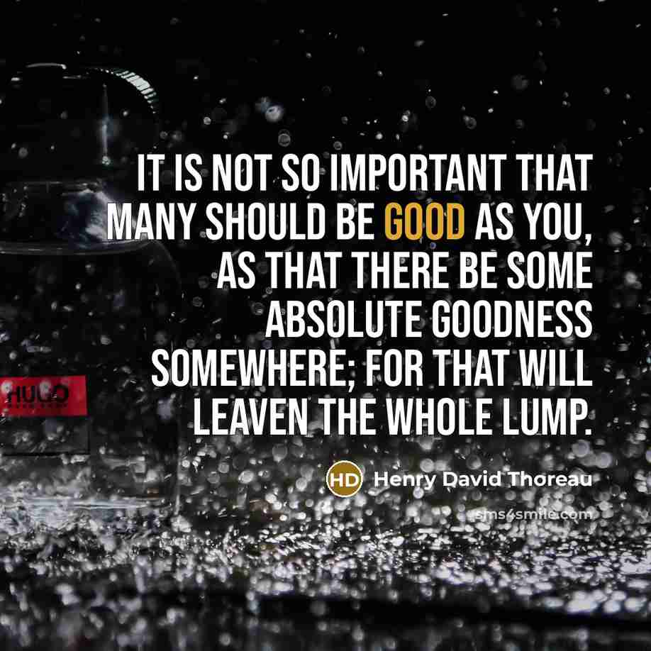 “It is not so important that many should be good as you, as that there be some absolute goodness somewhere; for that will leaven the whole lump.” quote by Henry David Thoreau
