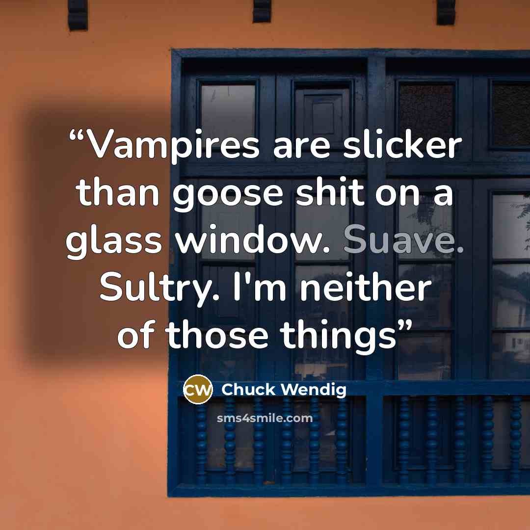 “Vampires are slicker than goose shit on a glass window. Suave. Sultry. I'm neither of those things” quote by Chuck Wendig