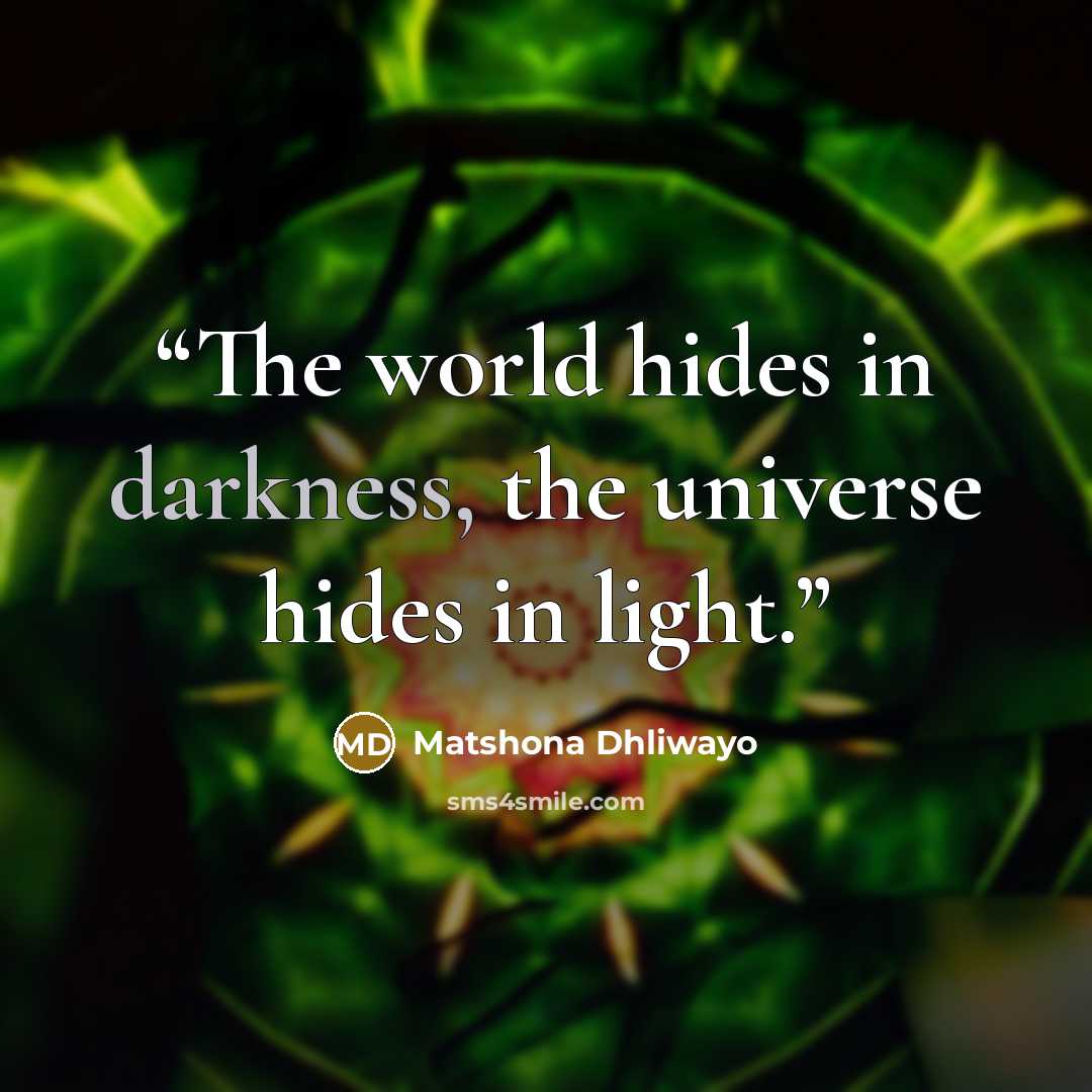 “The world hides in darkness, the universe hides in light.” quote by Matshona Dhliwayo