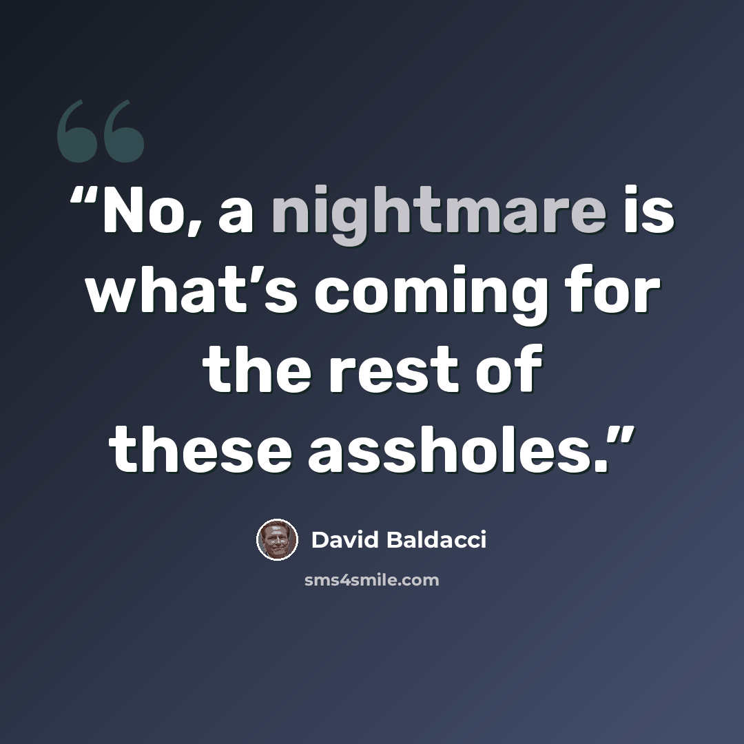 “No, a nightmare is what’s coming for the rest of these assholes.” quote by David Baldacci
