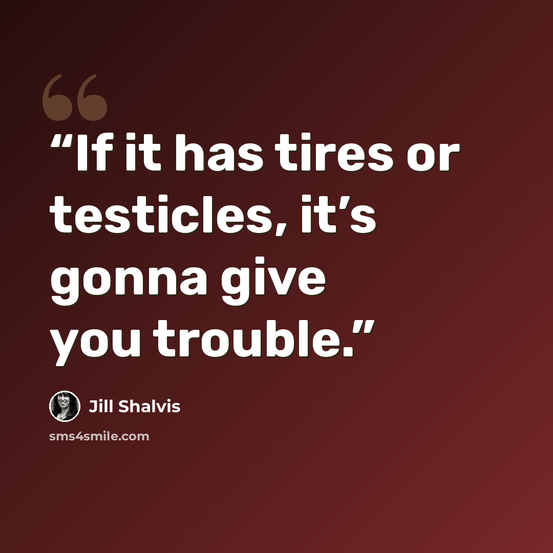 “If it has tires or testicles, it’s gonna give you trouble.” quote by Jill Shalvis