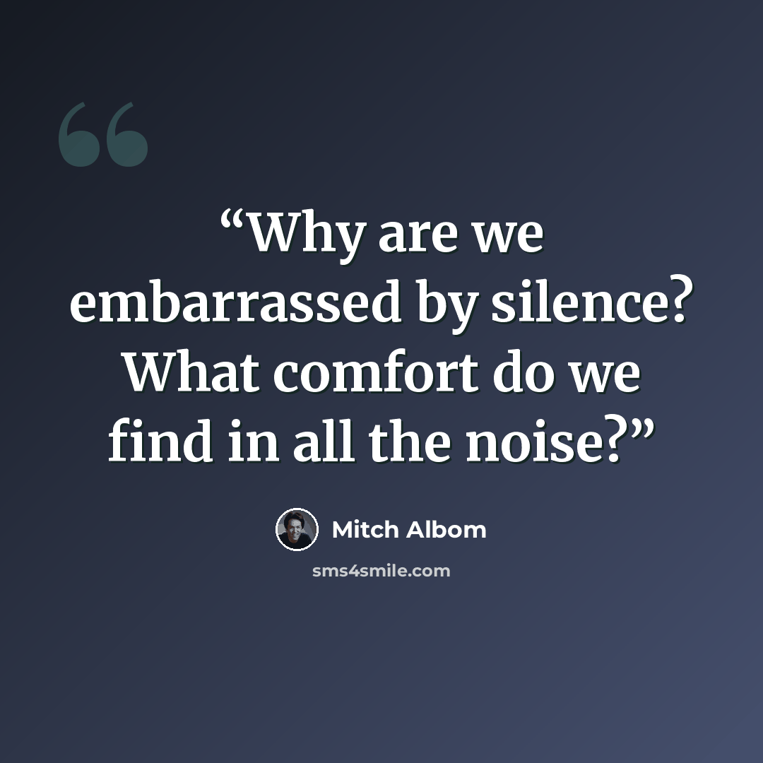 “Why are we embarrassed by silence? What comfort do we find in all the noise?” quote by Mitch Albom