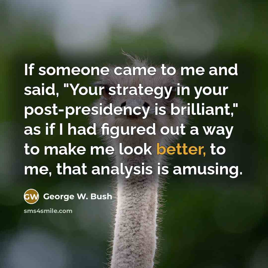 “If someone came to me and said, "Your strategy in your post-presidency is brilliant," as if I had figured out a way to make me look better, to me, that analysis is amusing.” quote by George W. Bush
