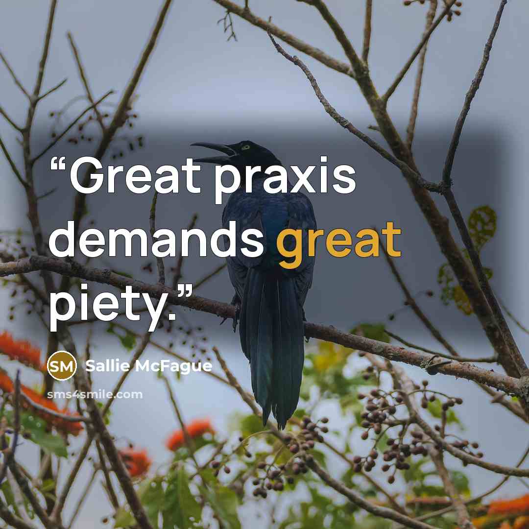 “Great praxis demands great piety.” quote by Sallie McFague