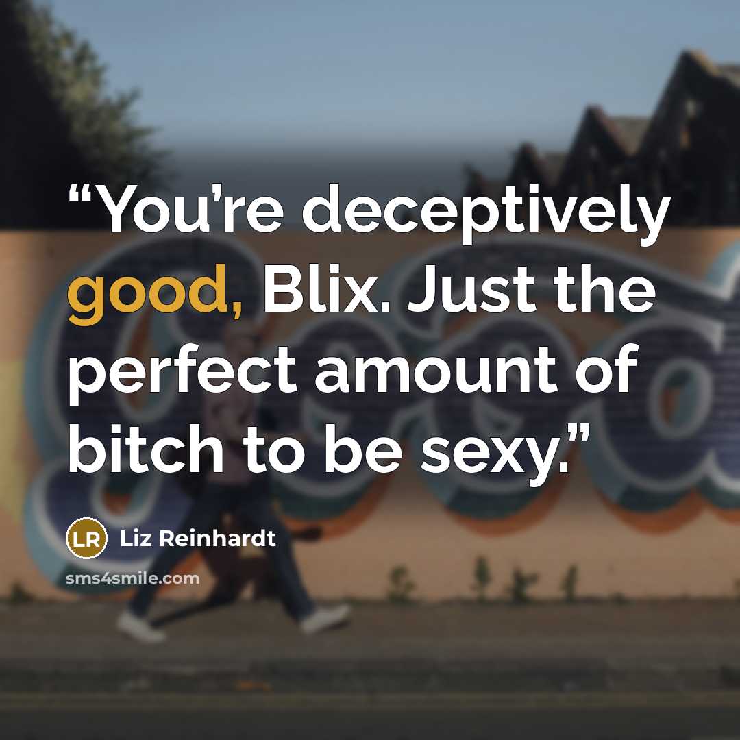 “You’re deceptively good, Blix. Just the perfect amount of bitch to be sexy.” quote by Liz Reinhardt