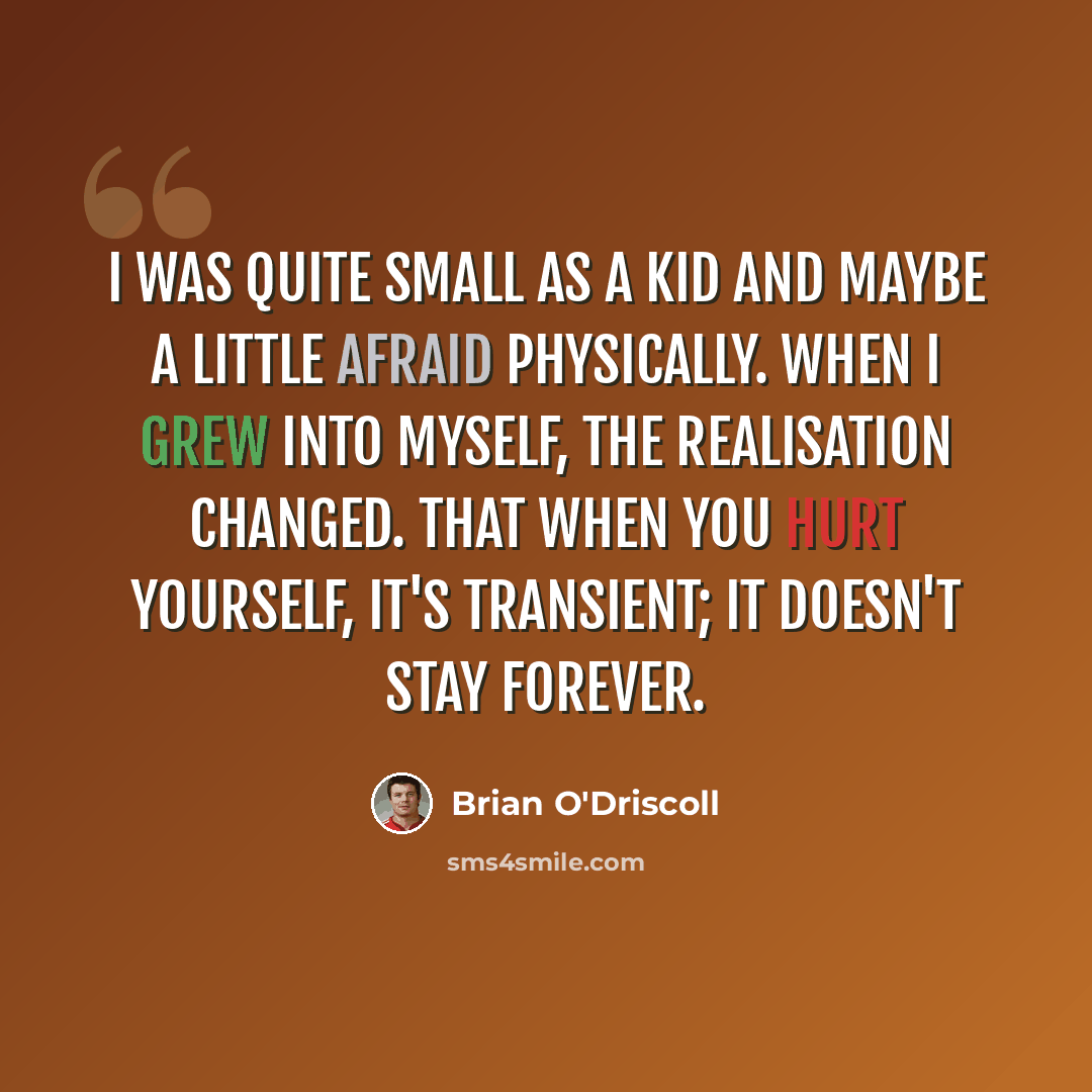 “I was quite small as a kid and maybe a little afraid physically. When I grew into myself, the realisation changed. That when you hurt yourself, it's transient; it doesn't stay forever.” quote by Brian O'Driscoll