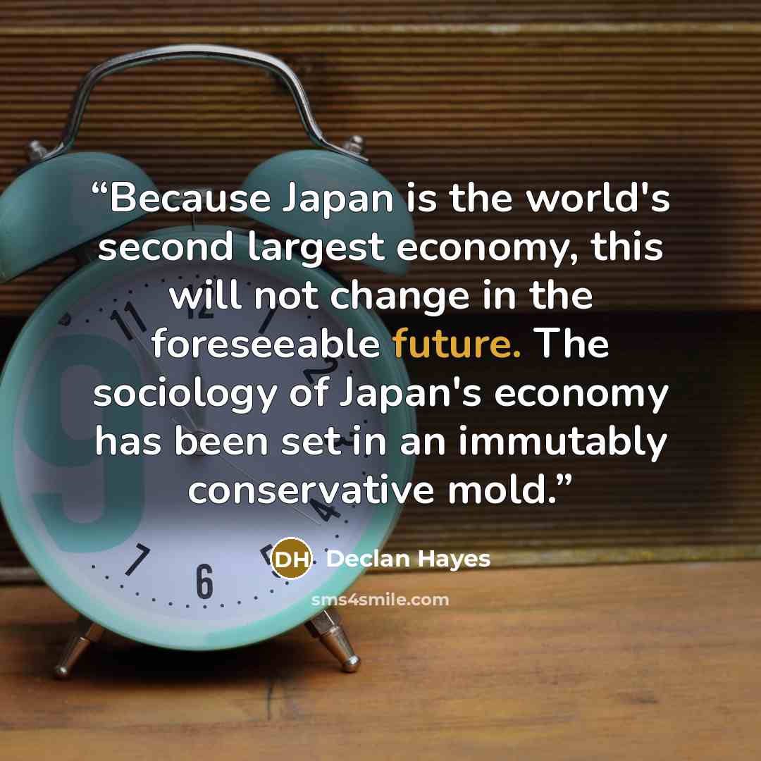 “Because Japan is the world's second largest economy, this will not change in the foreseeable future. The sociology of Japan's economy has been set in an immutably conservative mold.” quote by Declan Hayes