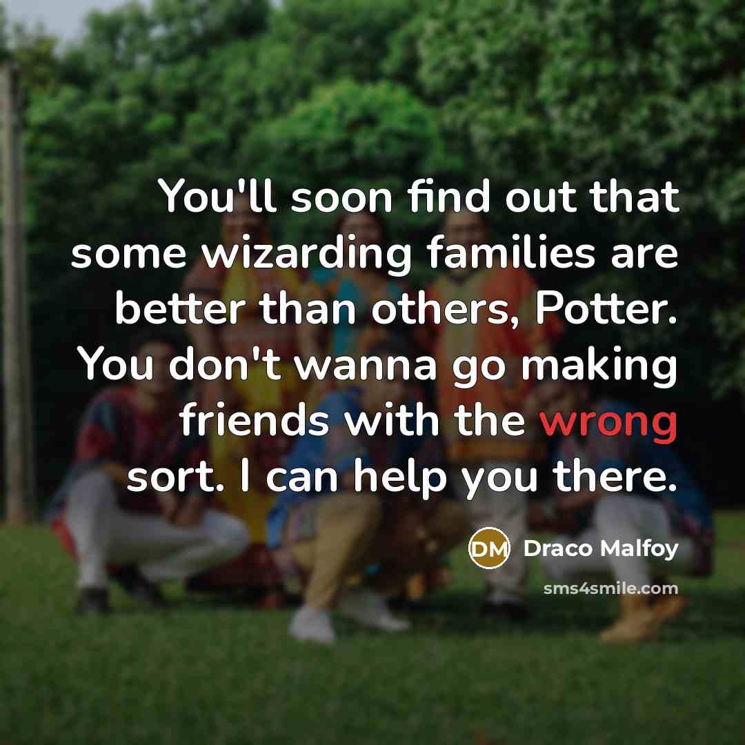“You'll soon find out that some wizarding families are better than others, Potter. You don't wanna go making friends with the wrong sort. I can help you there.” quote by Draco Malfoy