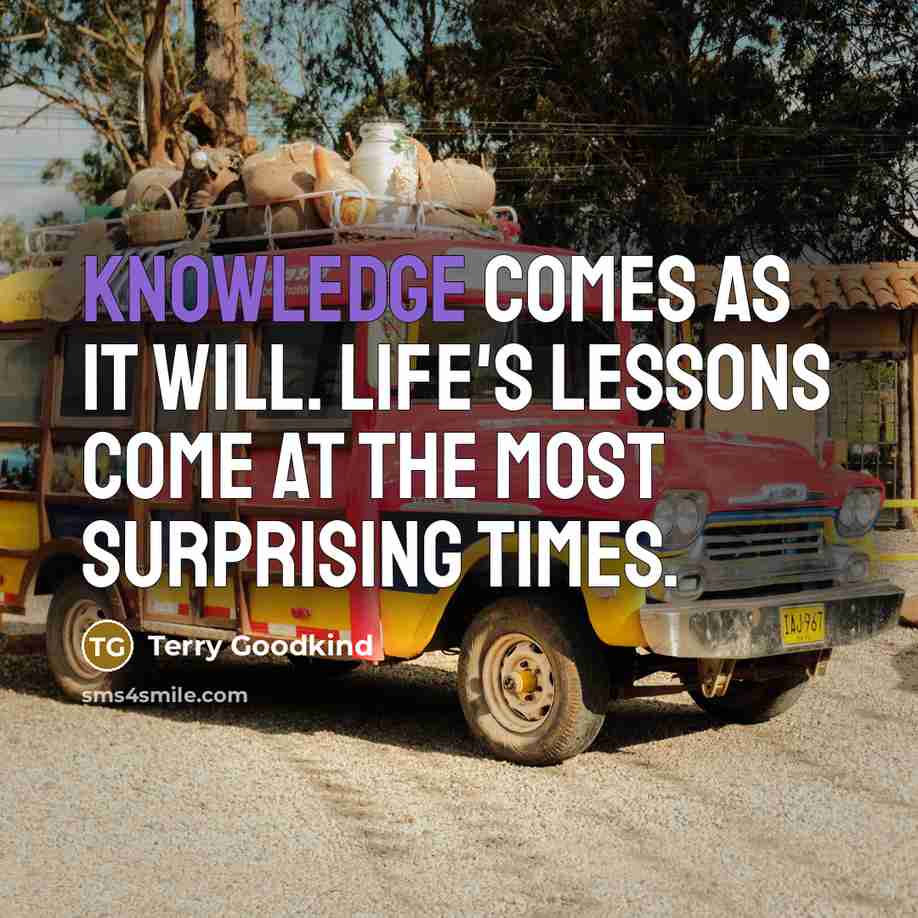 “Knowledge comes as it will. Life's lessons come at the most surprising times.” quote by Terry Goodkind