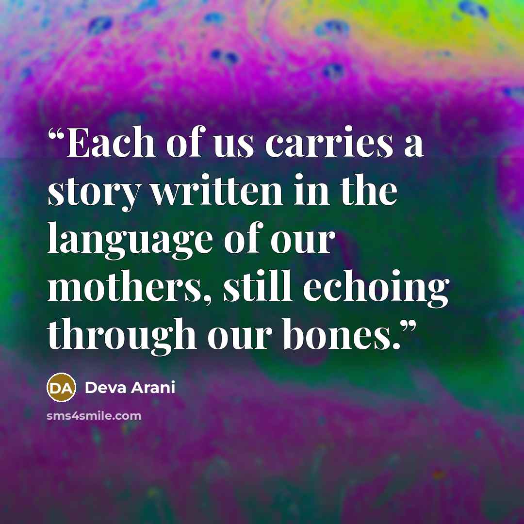 “Each of us carries a story written in the language of our mothers, still echoing through our bones.” quote by Deva Arani