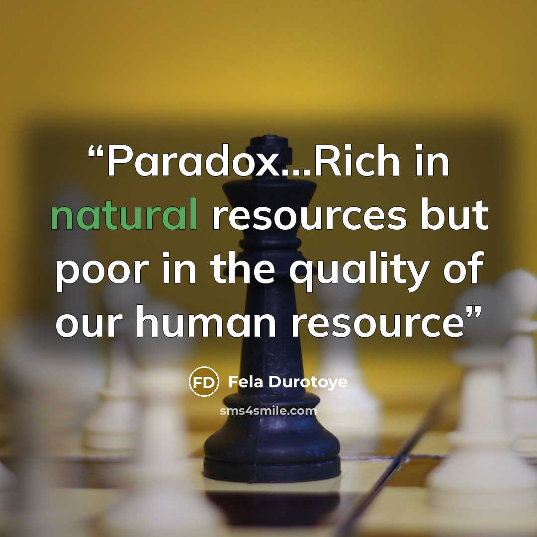 “Paradox...Rich in natural resources but poor in the quality of our human resource” quote by Fela Durotoye