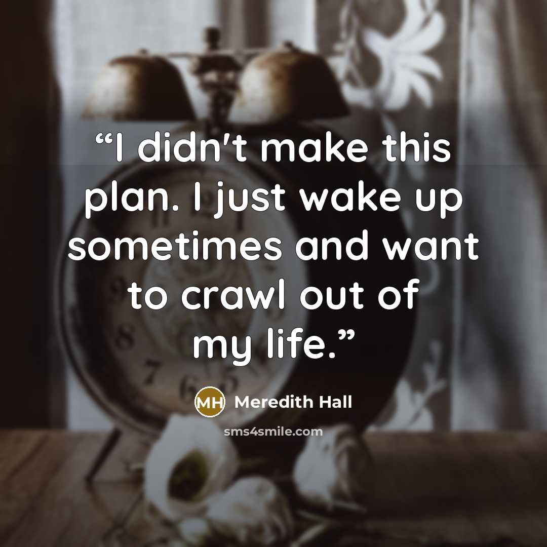 “I didn't make this plan. I just wake up sometimes and want to crawl out of my life.” quote by Meredith Hall