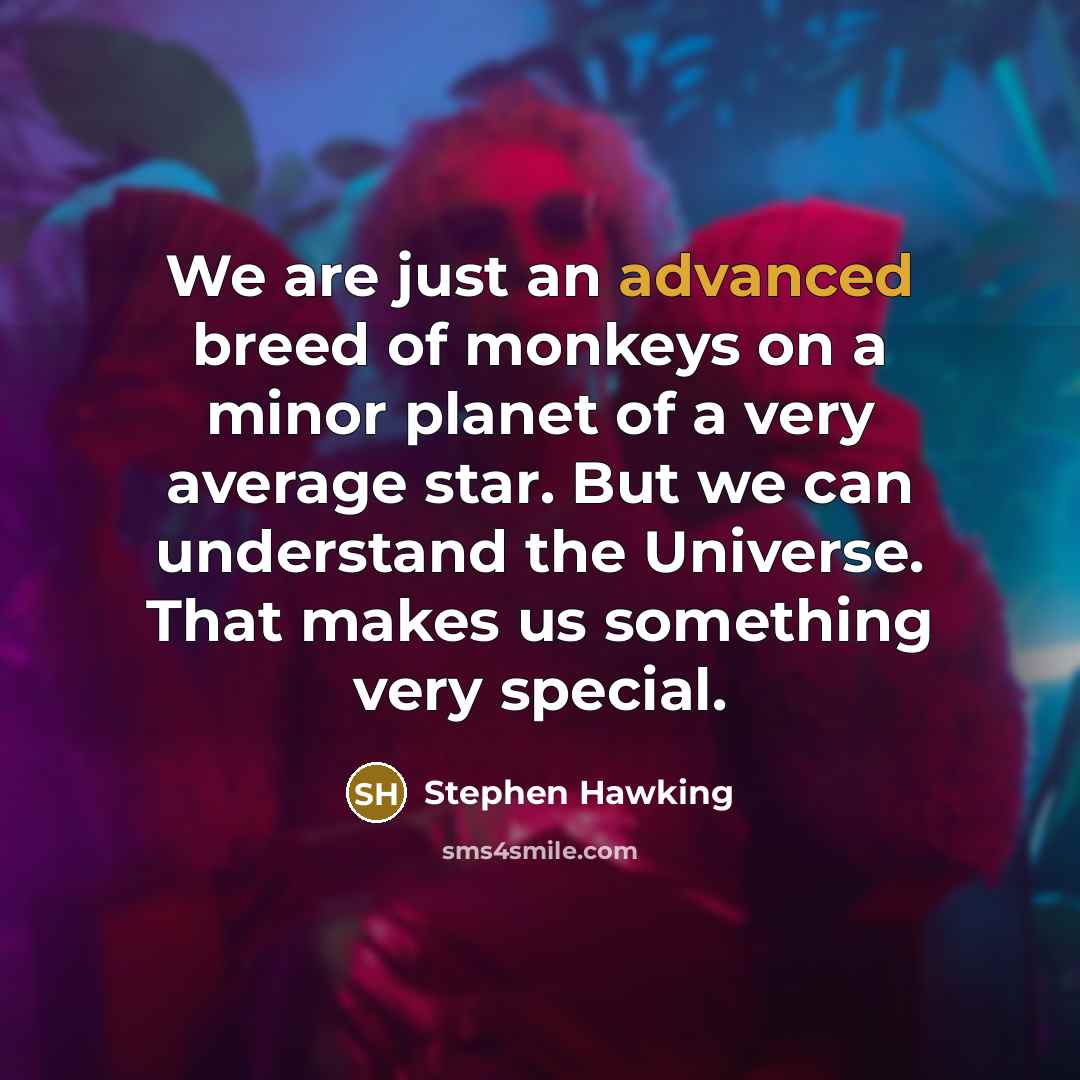 “We are just an advanced breed of monkeys on a minor planet of a very average star. But we can understand the Universe. That makes us something very special.” quote by Stephen Hawking