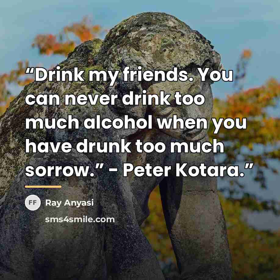 “Drink my friends. You can never drink too much alcohol when you have drunk too much sorrow.” - Peter Kotara.” quote by Ray Anyasi