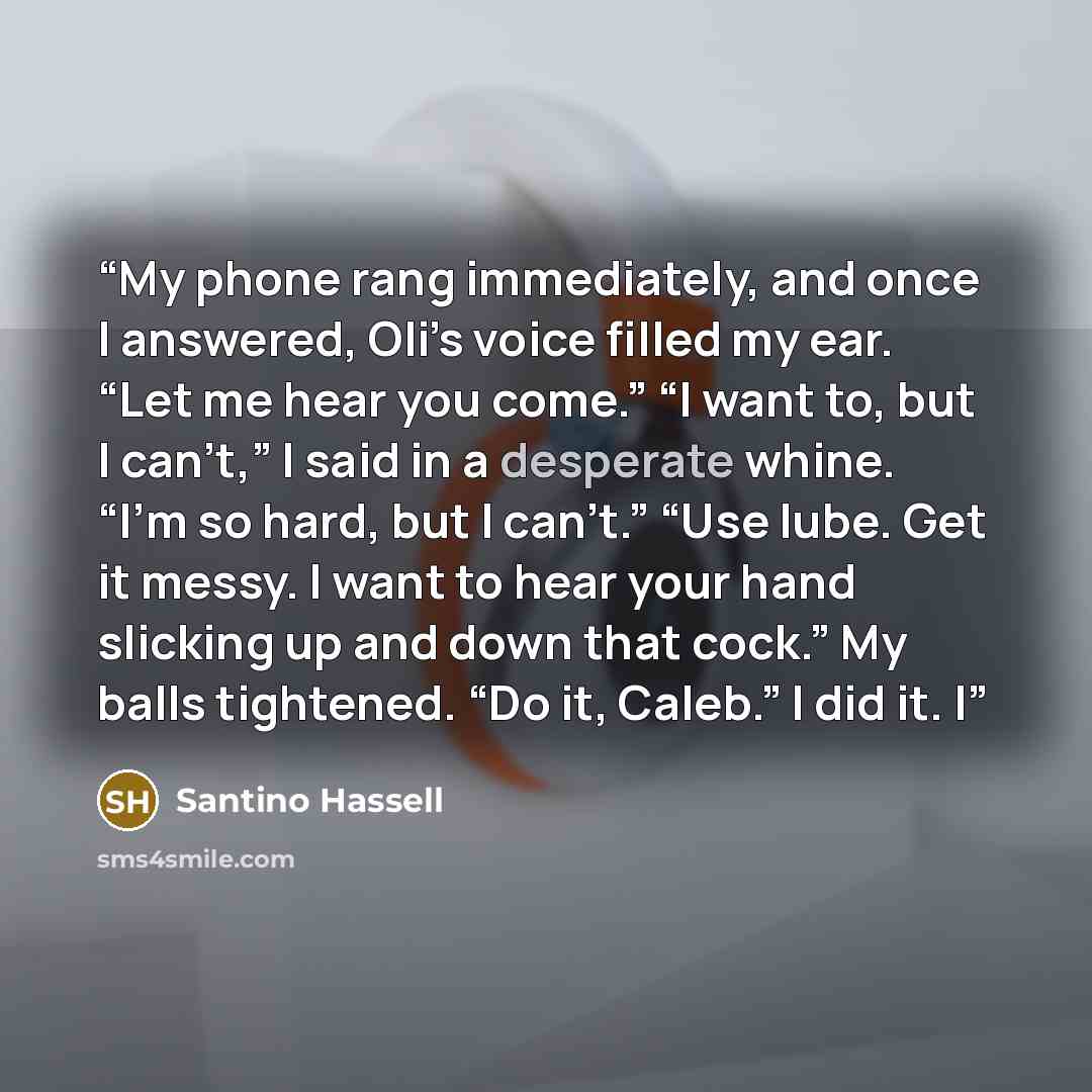 “My phone rang immediately, and once I answered, Oli’s voice filled my ear. “Let me hear you come.” “I want to, but I can’t,” I said in a desperate whine. “I’m so hard, but I can’t.” “Use lube. Get it messy. I want to hear your hand slicking up and down that cock.” My balls tightened. “Do it…” quote by Santino Hassell