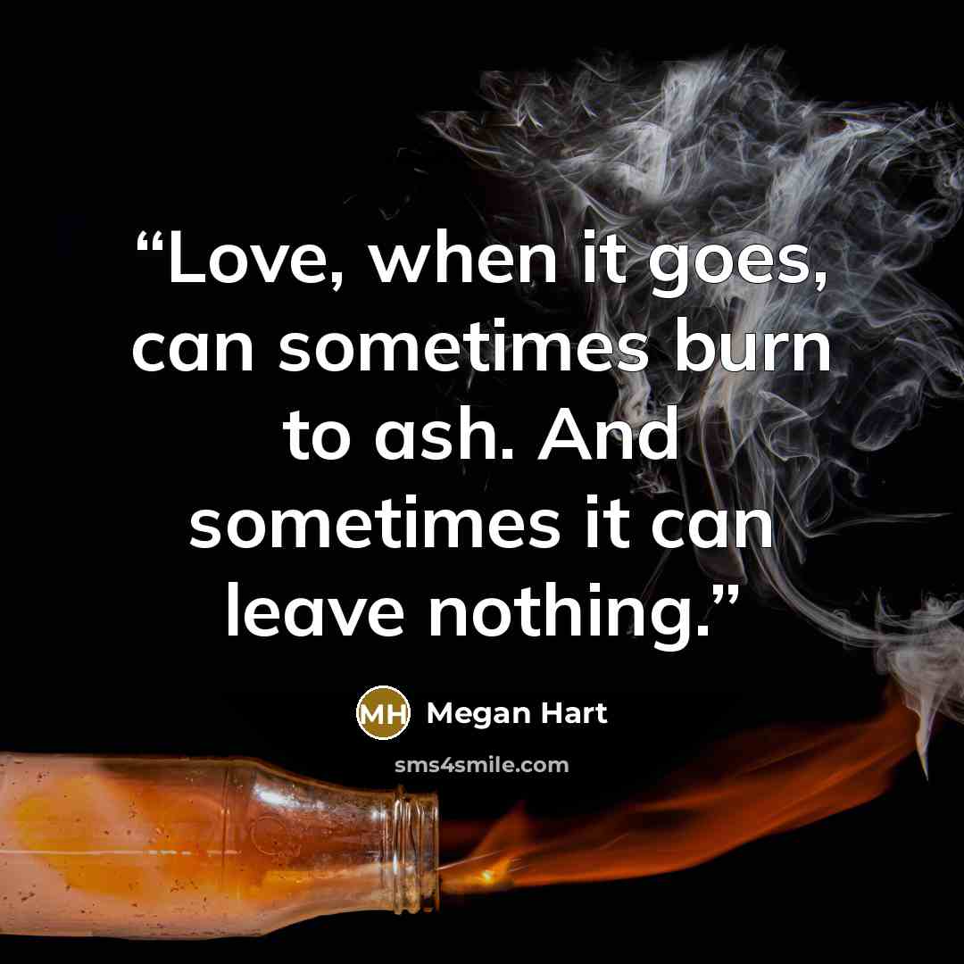 “Love, when it goes, can sometimes burn to ash. And sometimes it can leave nothing.” quote by Megan Hart