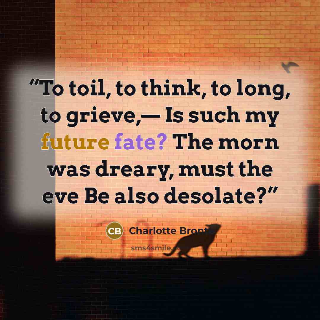 “To toil, to think, to long, to grieve,— Is such my future fate? The morn was dreary, must the eve Be also desolate?” quote by Charlotte Brontë