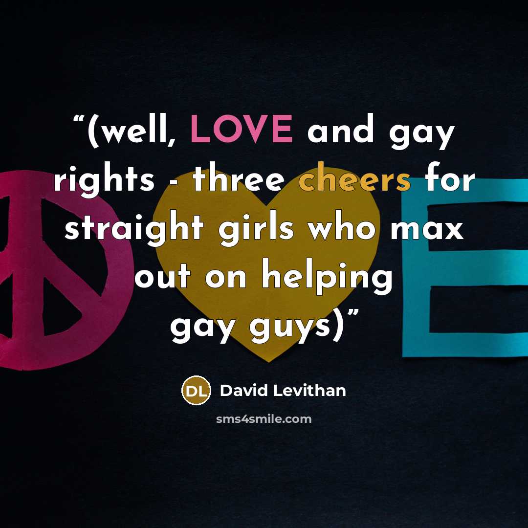 “(well, LOVE and gay rights - three cheers for straight girls who max out on helping gay guys)” quote by David Levithan