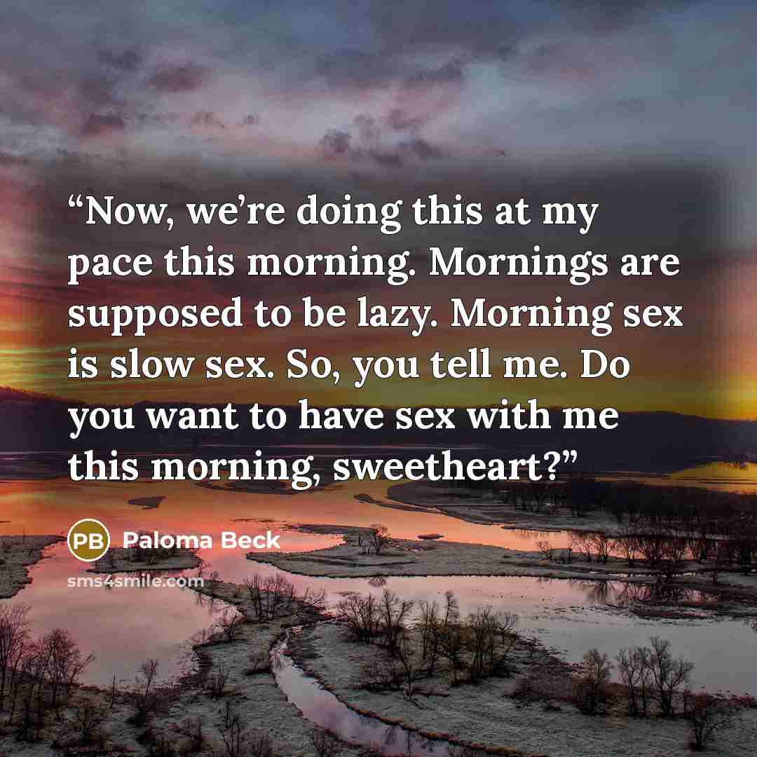 “Now, we’re doing this at my pace this morning. Mornings are supposed to be lazy. Morning sex is slow sex. So, you tell me. Do you want to have sex with me this morning, sweetheart?” quote by Paloma Beck