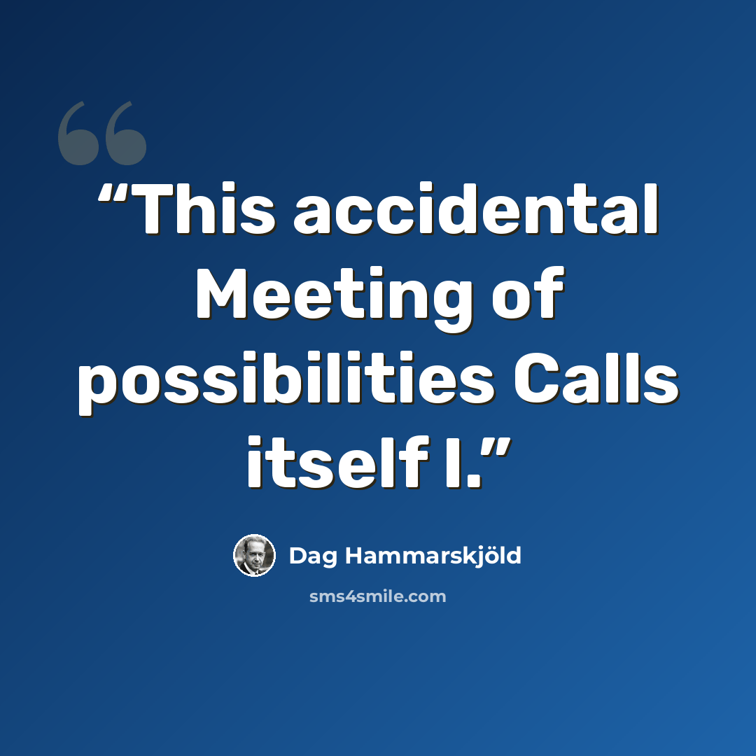 “This accidental Meeting of possibilities Calls itself I.” quote by Dag Hammarskjold