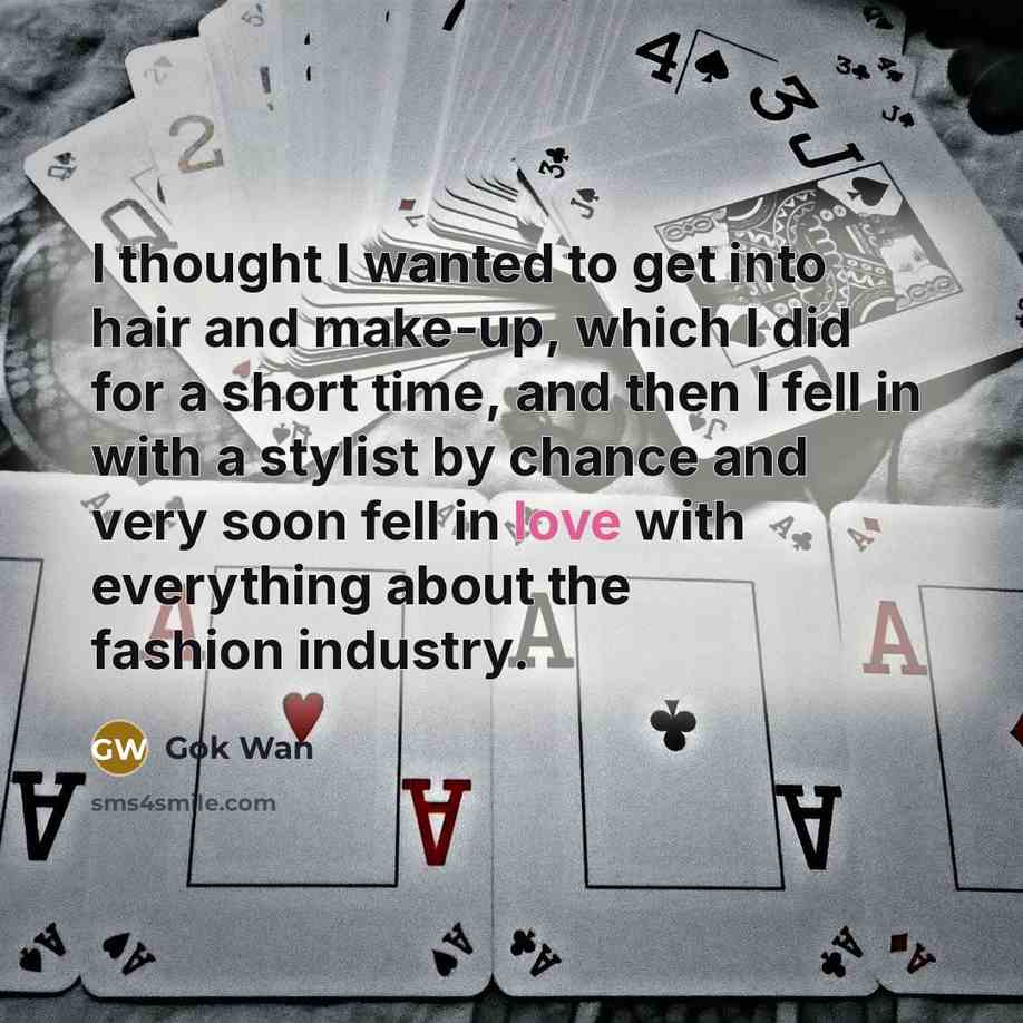“I thought I wanted to get into hair and make-up, which I did for a short time, and then I fell in with a stylist by chance and very soon fell in love with everything about the fashion industry.” quote by Gok Wan