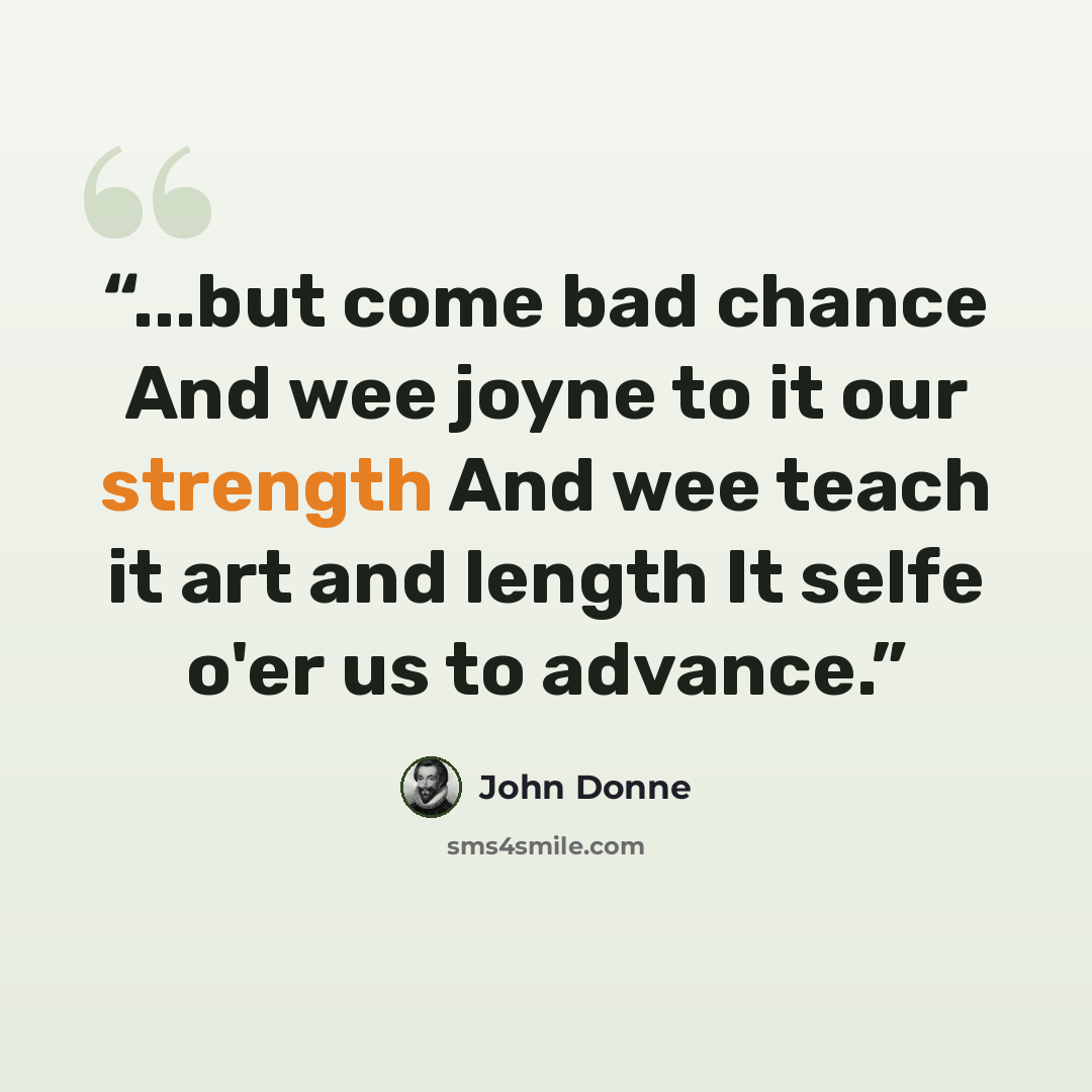 “...but come bad chance And wee joyne to it our strength And wee teach it art and length It selfe o'er us to advance.” quote by John Donne