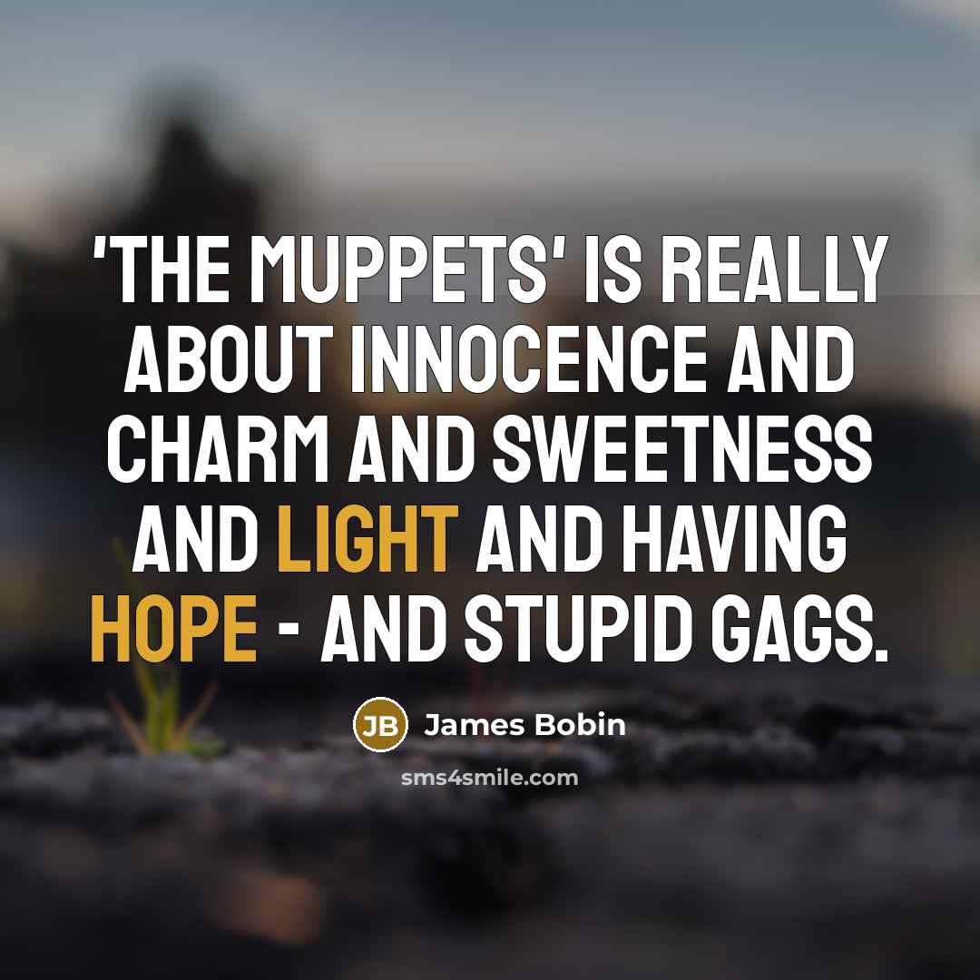 “'The Muppets' is really about innocence and charm and sweetness and light and having hope - and stupid gags.” quote by James Bobin