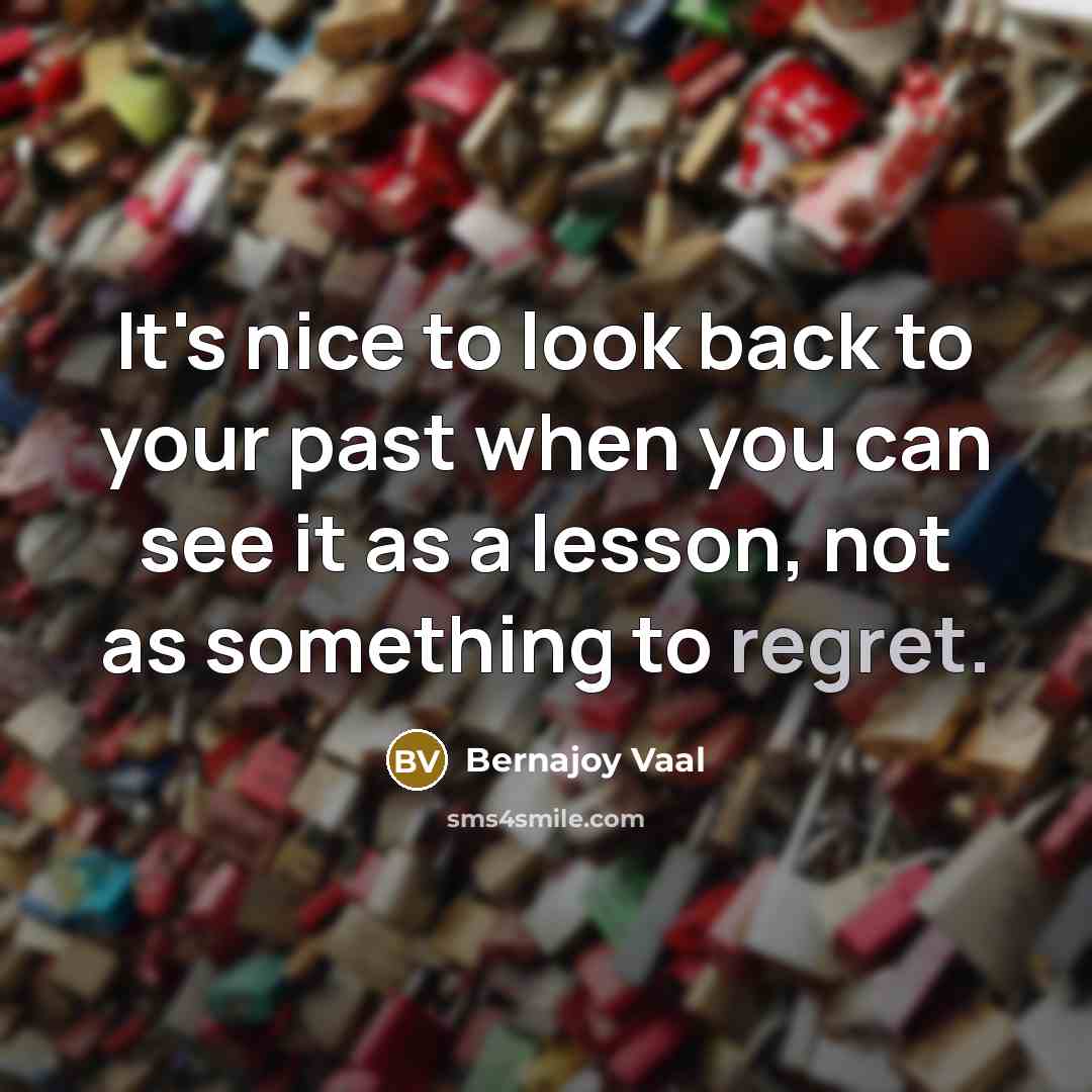 “It's nice to look back to your past when you can see it as a lesson, not as something to regret.” quote by Bernajoy Vaal