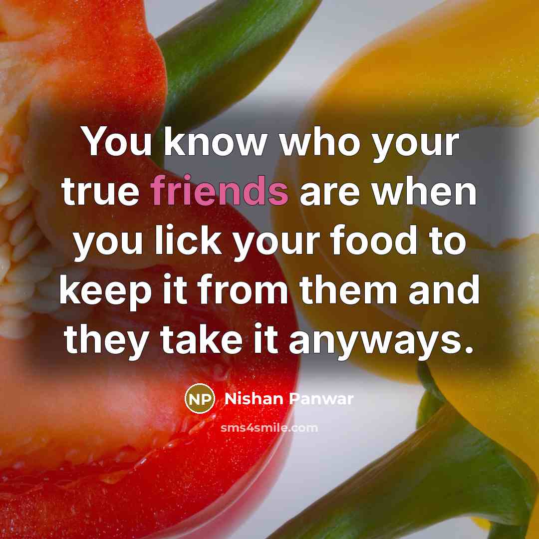 “You know who your true friends are when you lick your food to keep it from them and they take it anyways.” quote by Nishan Panwar
