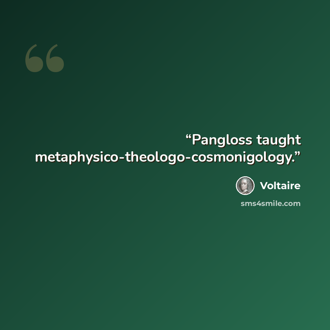 “Pangloss taught metaphysico-theologo-cosmonigology.” quote by Voltaire
