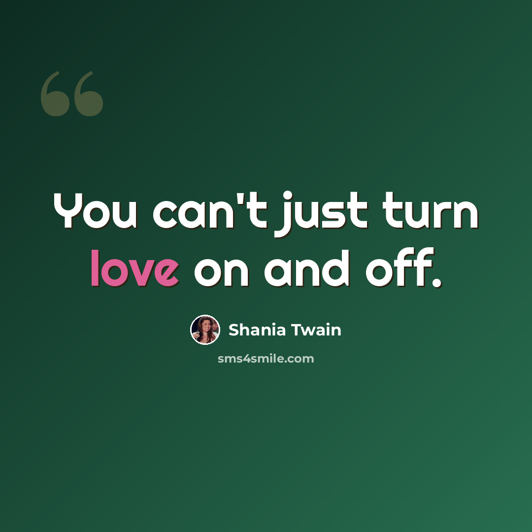“You can't just turn love on and off.” quote by Shania Twain