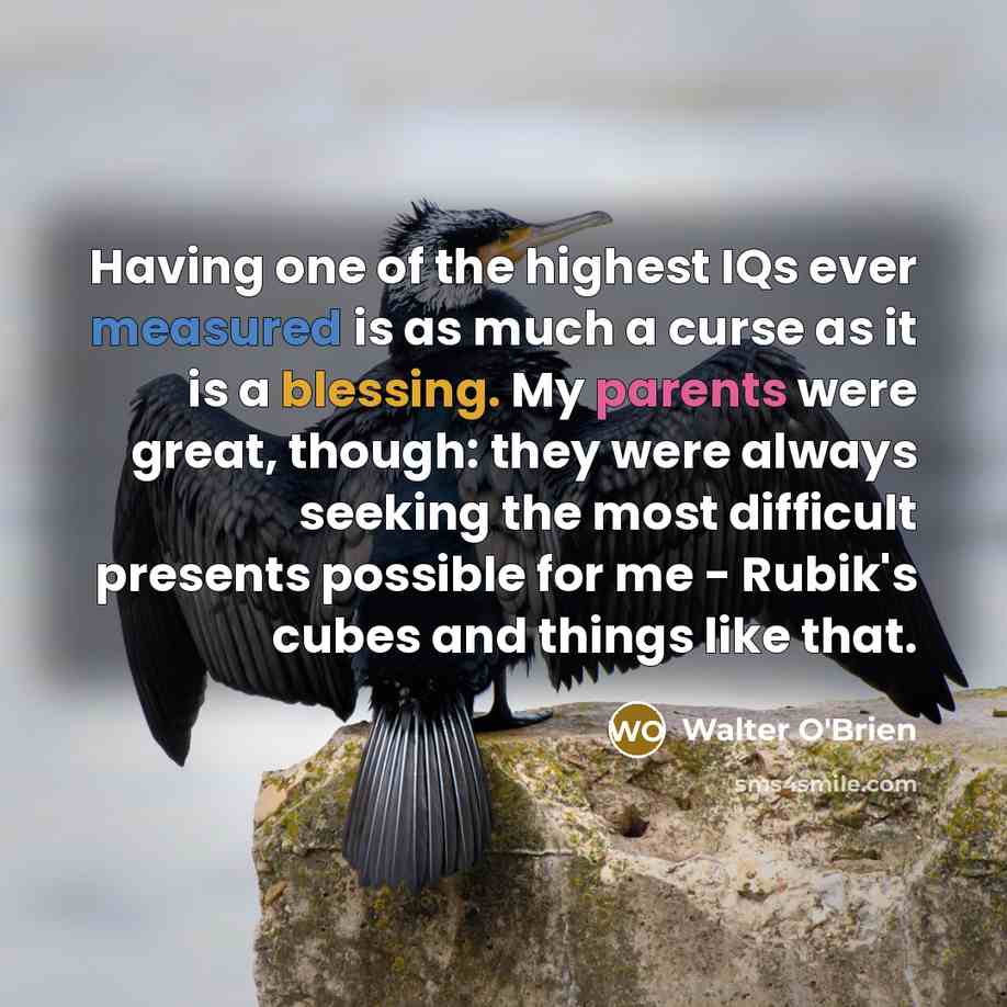 “Having one of the highest IQs ever measured is as much a curse as it is a blessing. My parents were great, though: they were always seeking the most difficult presents possible for me - Rubik's cubes and things like that.” quote by Walter O'Brien