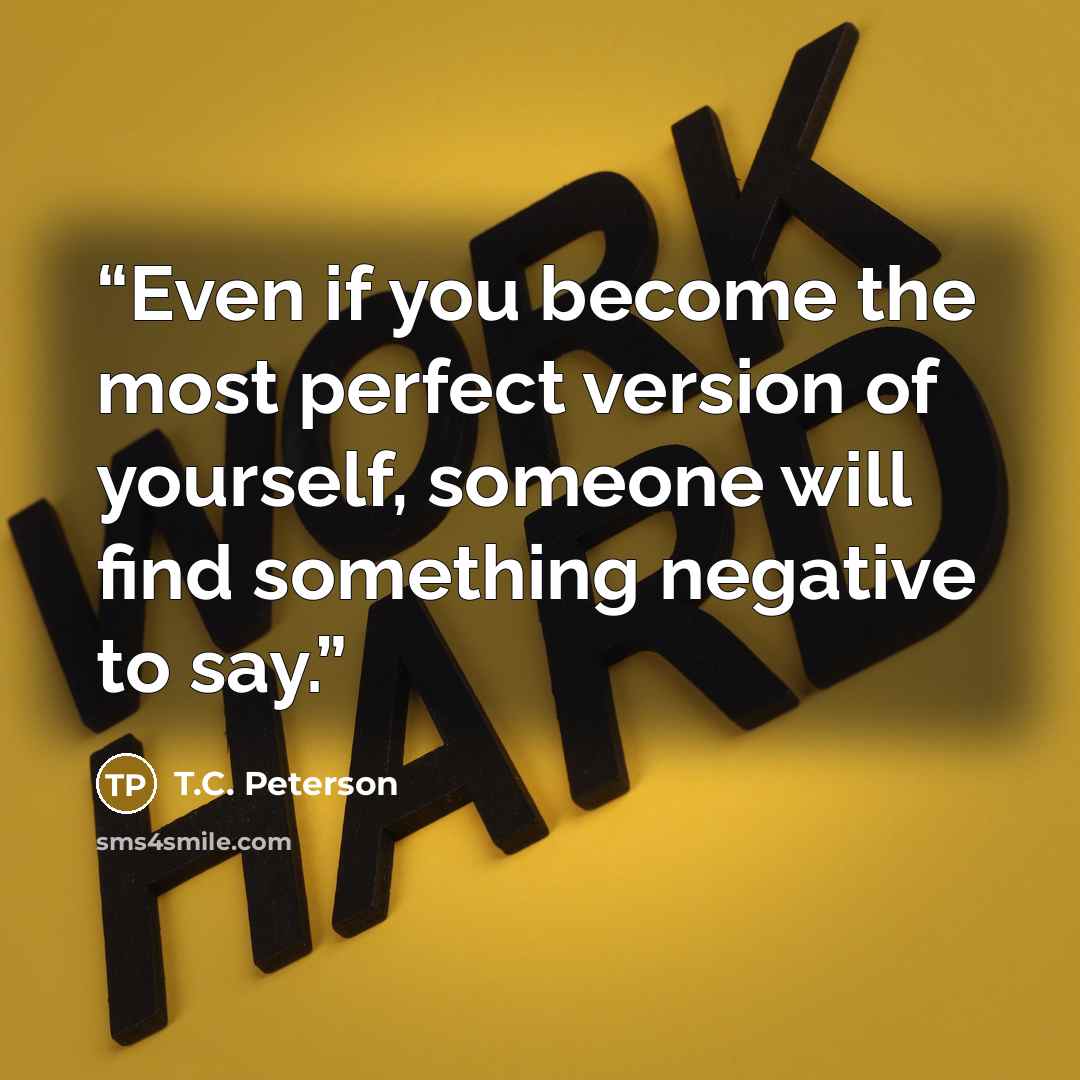 “Even if you become the most perfect version of yourself, someone will find something negative to say.” quote by T.C. Peterson