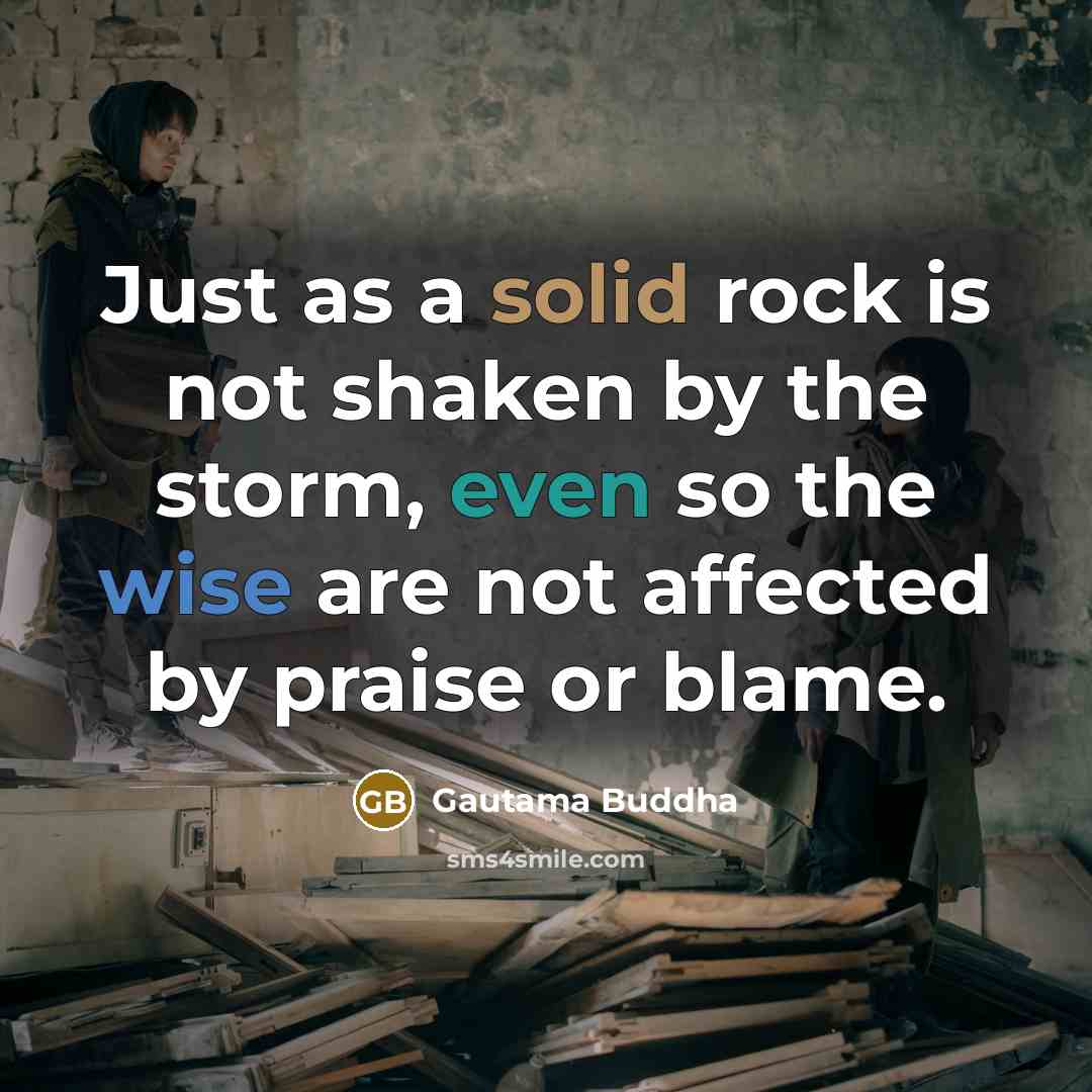 “Just as a solid rock is not shaken by the storm, even so the wise are not affected by praise or blame.” quote by Gautama Buddha