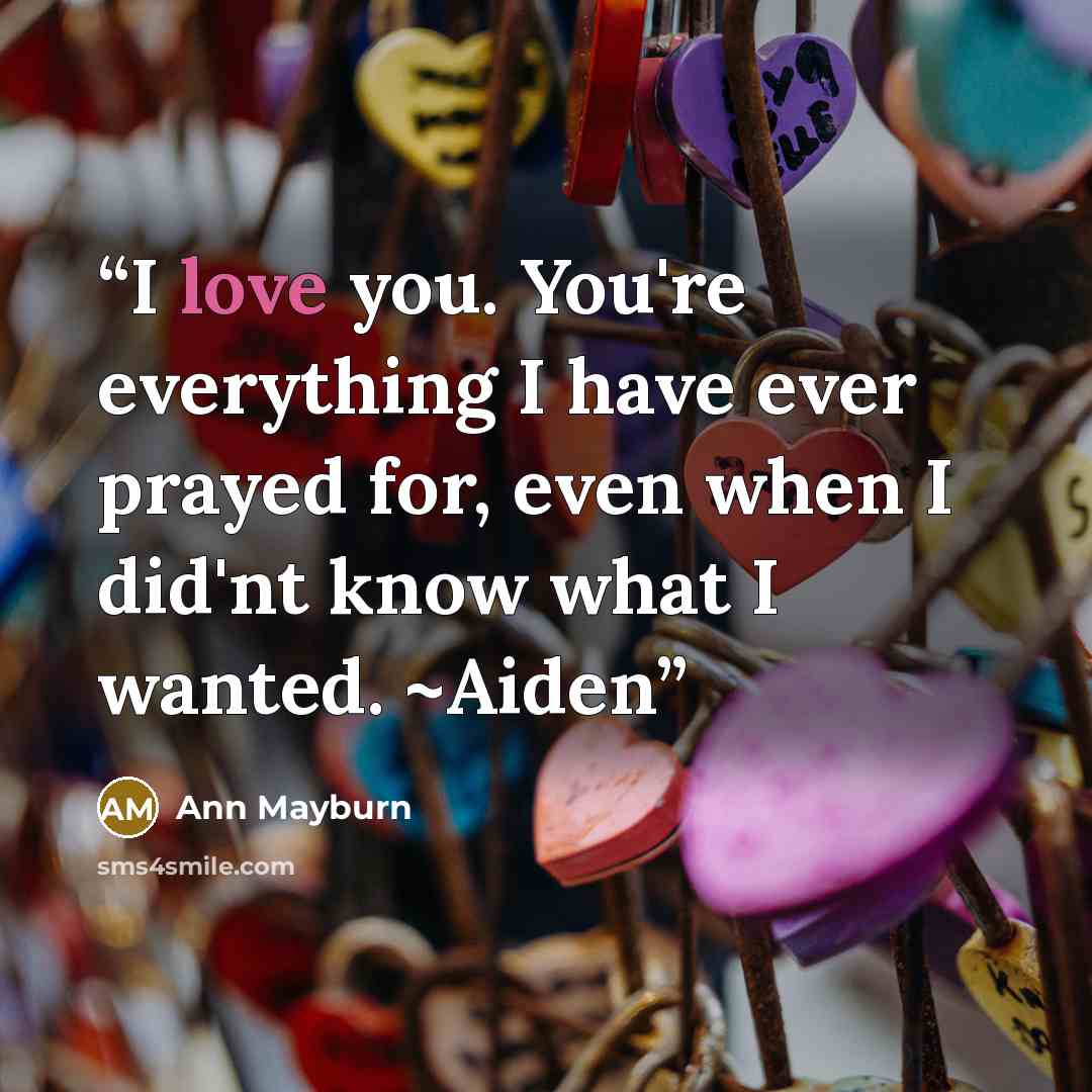 “I love you. You're everything I have ever prayed for, even when I did'nt know what I wanted. ~Aiden” quote by Ann Mayburn