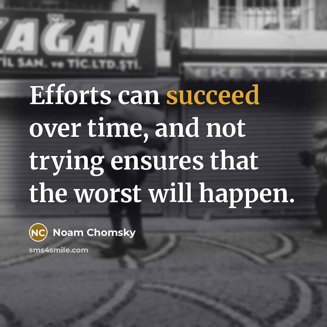 “Efforts can succeed over time, and not trying ensures that the worst will happen.” quote by Noam Chomsky