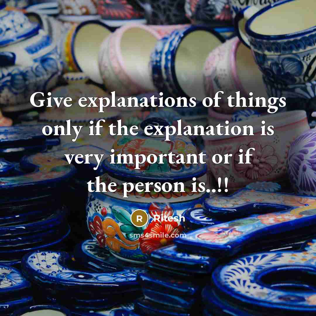 “Give explanations of things only if the explanation is very important or if the person is..!!” quote by Ritesh