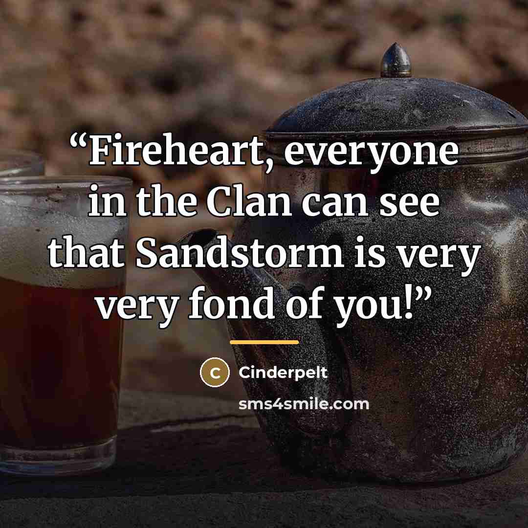 “Fireheart, everyone in the Clan can see that Sandstorm is very very fond of you!” quote by Cinderpelt