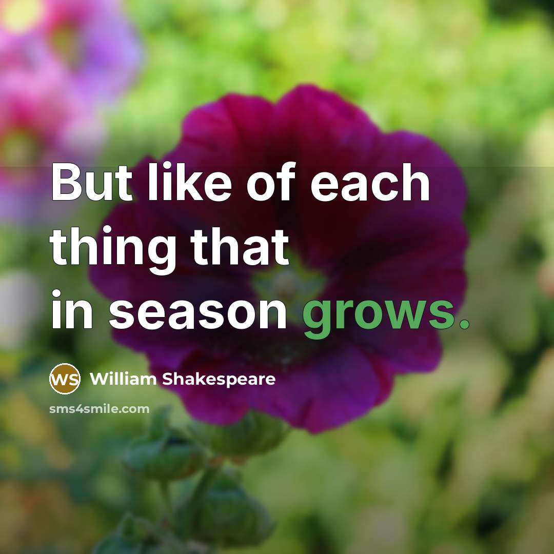 “But like of each thing that in season grows.” quote by William Shakespeare
