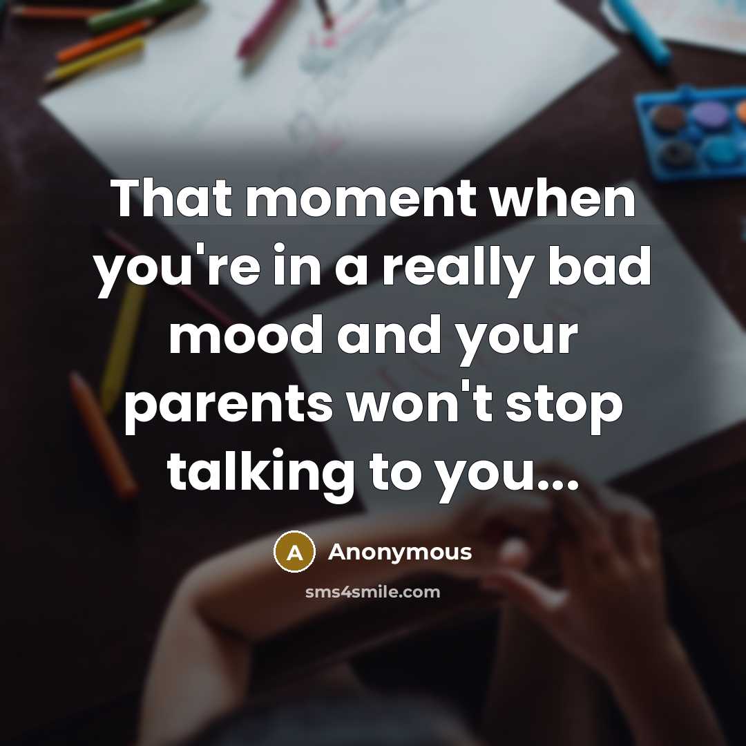 “That moment when you're in a really bad mood and your parents won't stop talking to you...” quote by Anonymous