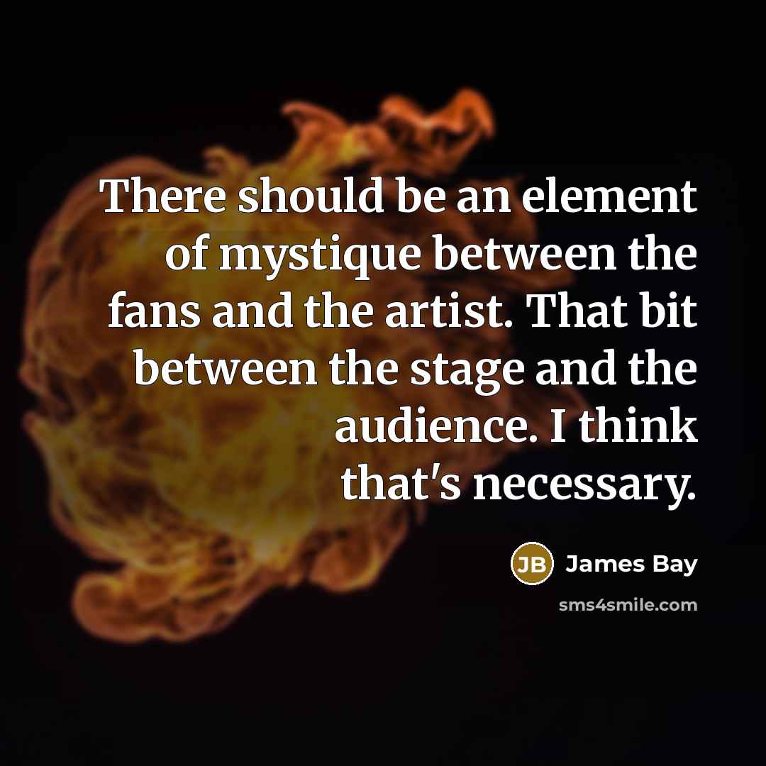 “There should be an element of mystique between the fans and the artist. That bit between the stage and the audience. I think that's necessary.” quote by James Bay