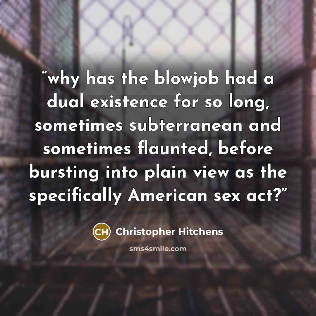 “why has the blowjob had a dual existence for so long, sometimes subterranean and sometimes flaunted, before bursting into plain view as the specifically American sex act?” quote by Christopher Hitchens